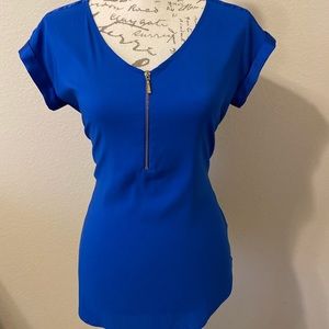 Silky Cobalt Blue zip front blouse
